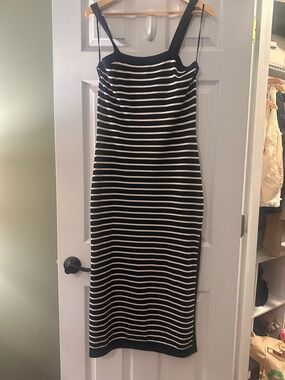 & Other Stories Black and White Striped Midi Dress
